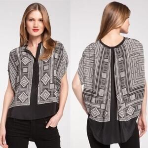 BCBG MaxAzira 'Ayanna' Geometric Print Boho Scarf Blouse Black/White size XS